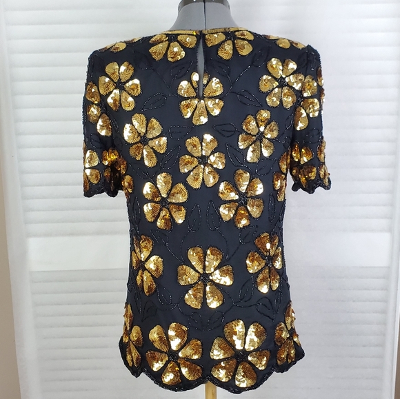LAST CHANCE Vtg Laurence Kazar sequin beaded 100% silk top Small - Picture 3 of 13